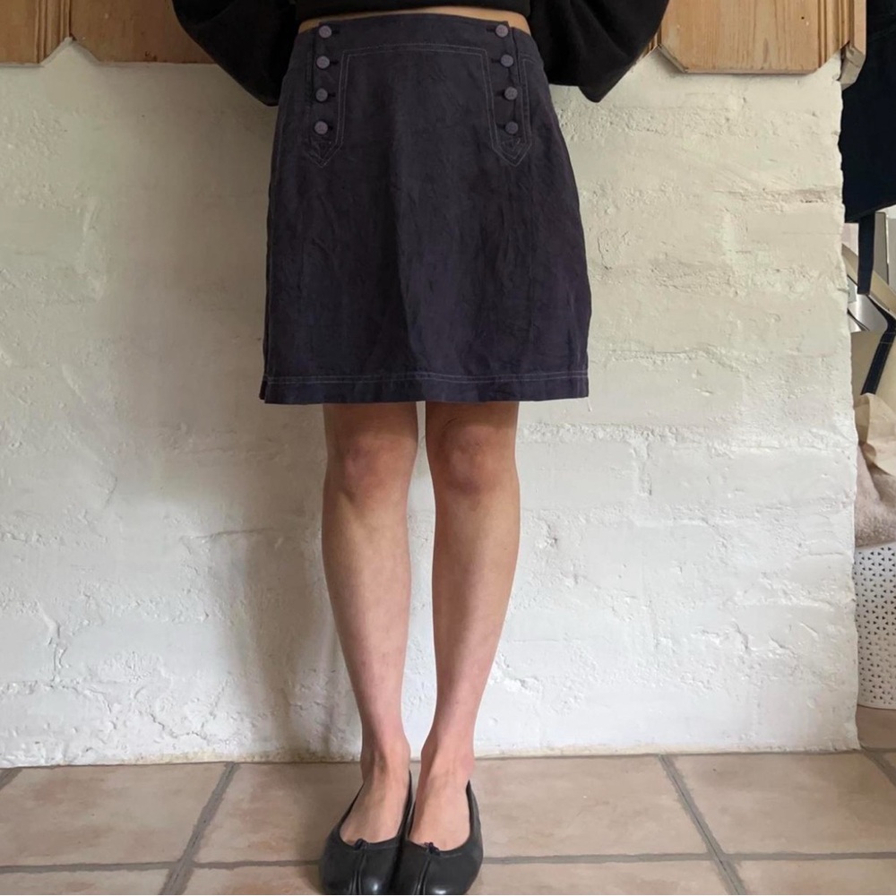 100% silk vintage navy blue / purple-y vintage skirt with buttons